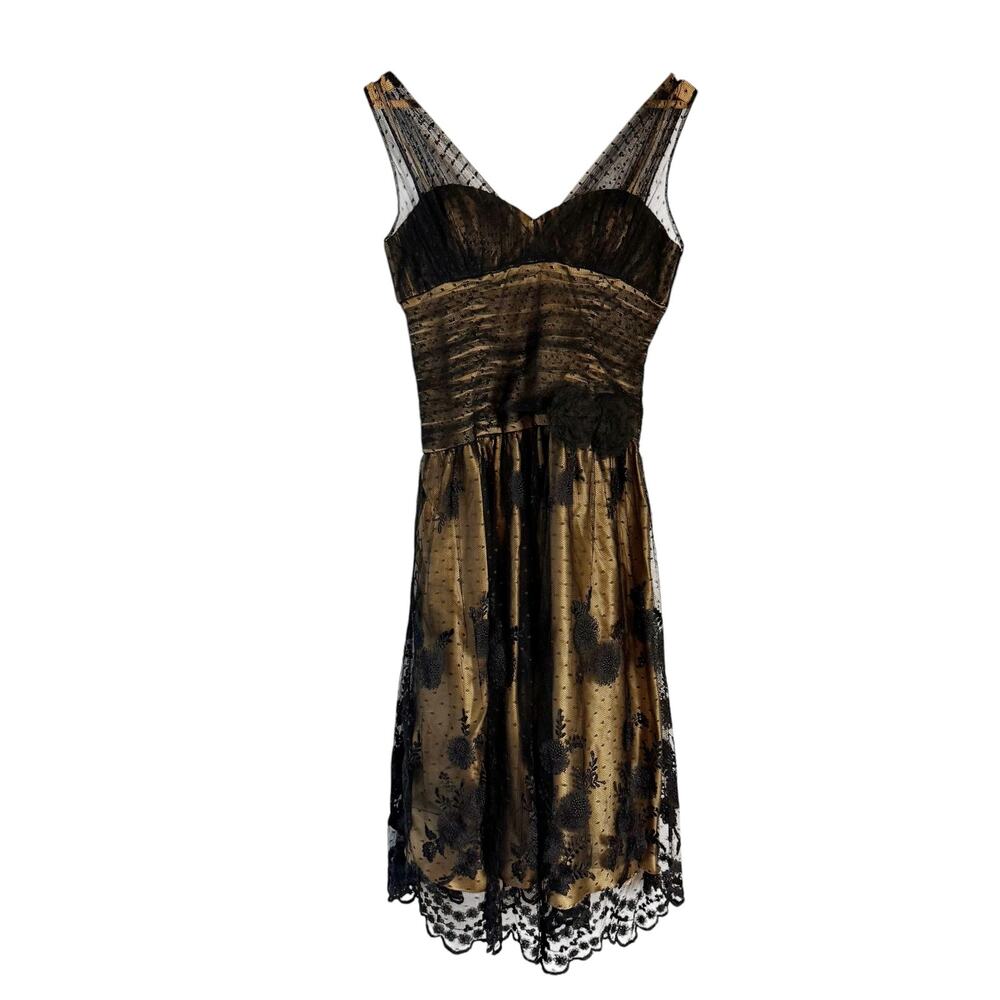 Teri Jon Black Tulle Mesh Swiss Dot Midi Cocktail Evening Dress 8